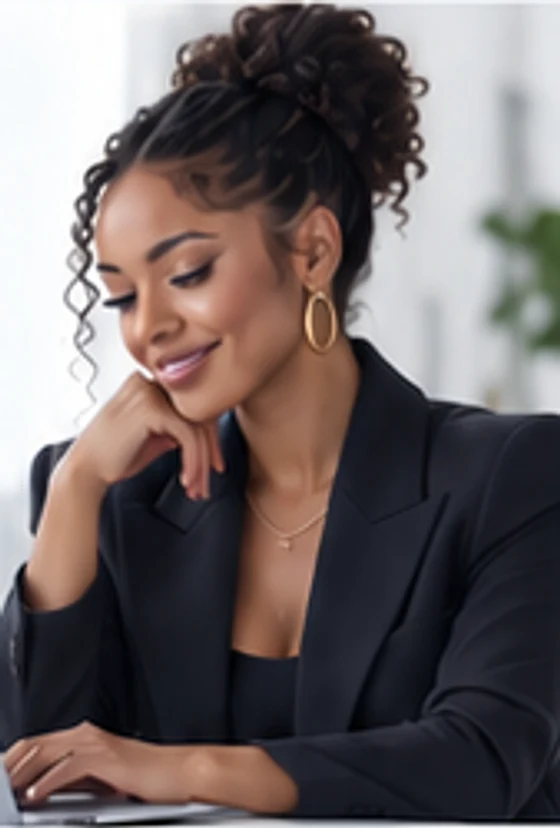 A smiling professional working on a laptop